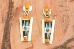 Zuni Indian Jewelry Genuine Spiny Oyster Shell  Sterling Silver Post Earrings